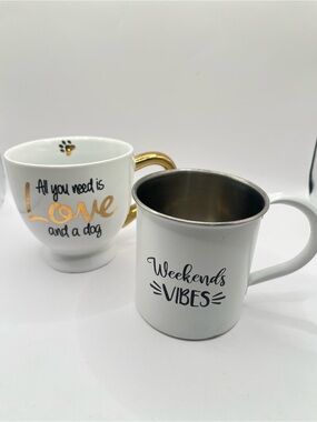 Coffee Mugs All you need is Love/Weekend Vibes White Metal Coffee Mug